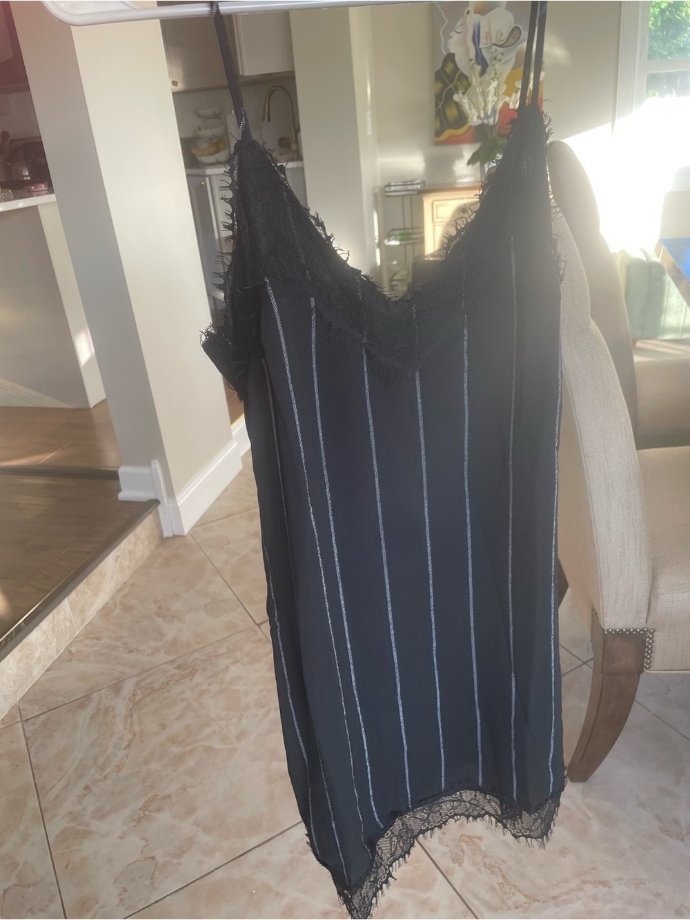 Honey Punch Black Striped Lace-Trim Slip Dress